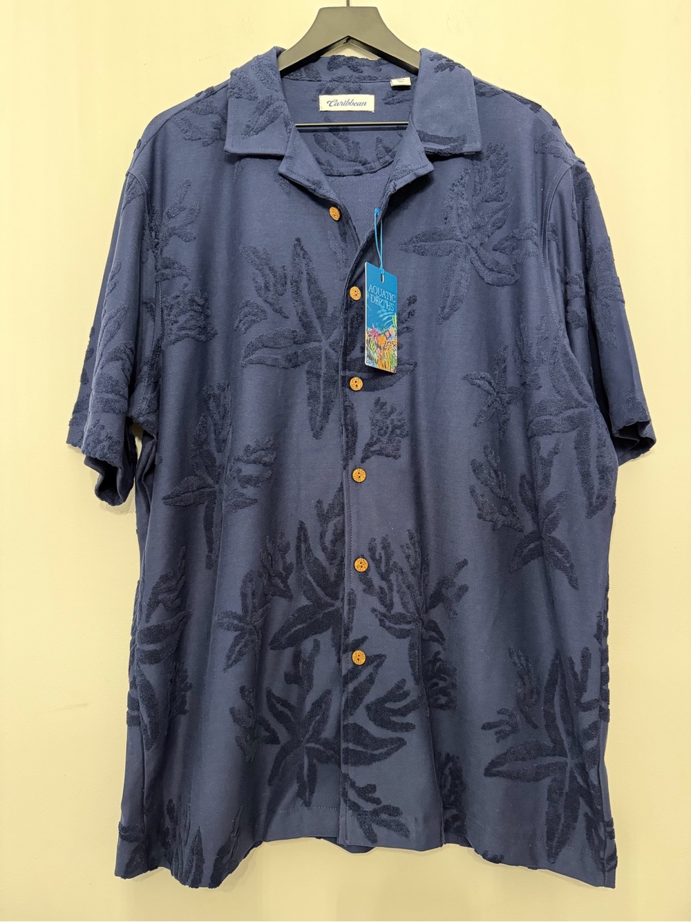 Caribbean Navy Textured Floral Camp Shirt